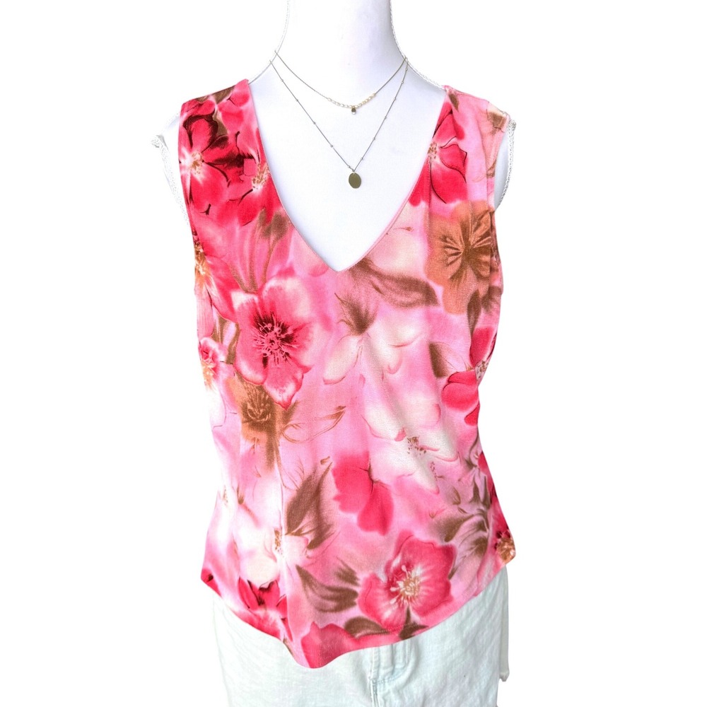 Y2K Floral Fairy Tank Top Pink Sleeveless Mesh Blouse Vintage PS Per Seption M